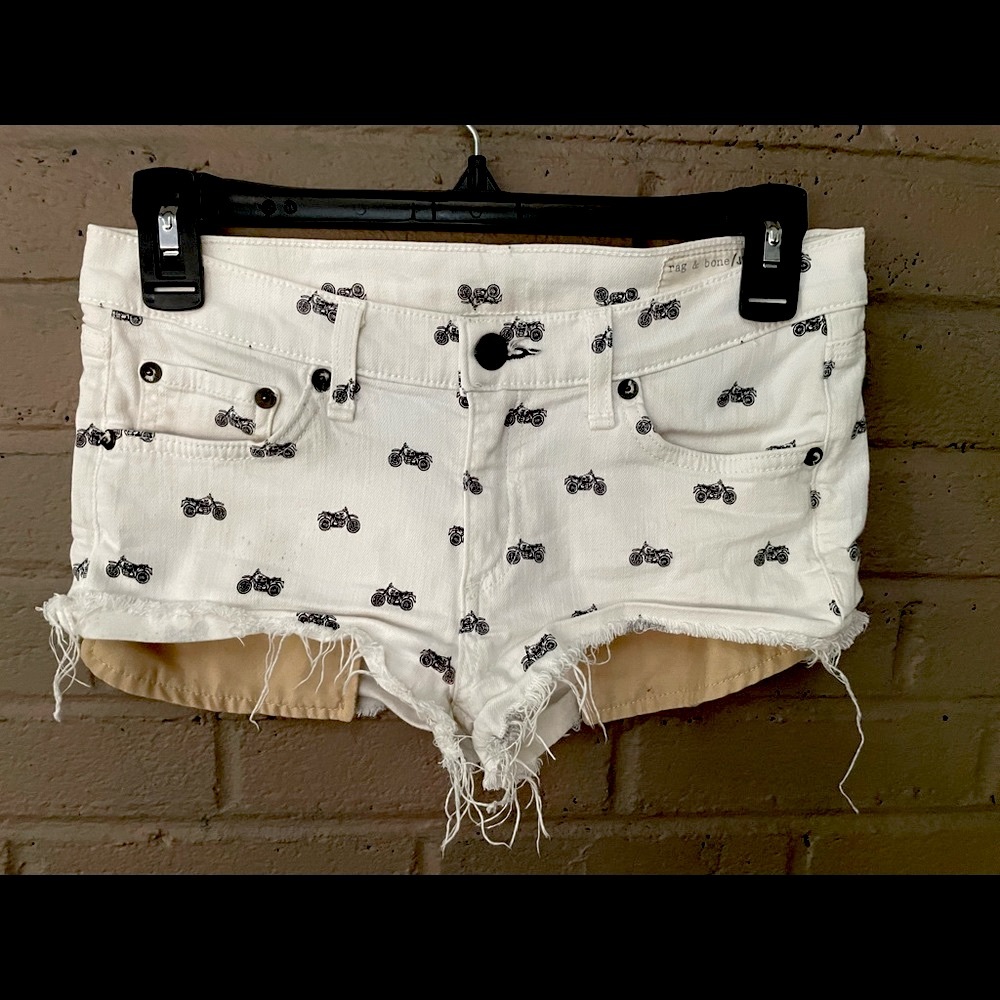 Rag & Bone Moto print short jean shorts 24
